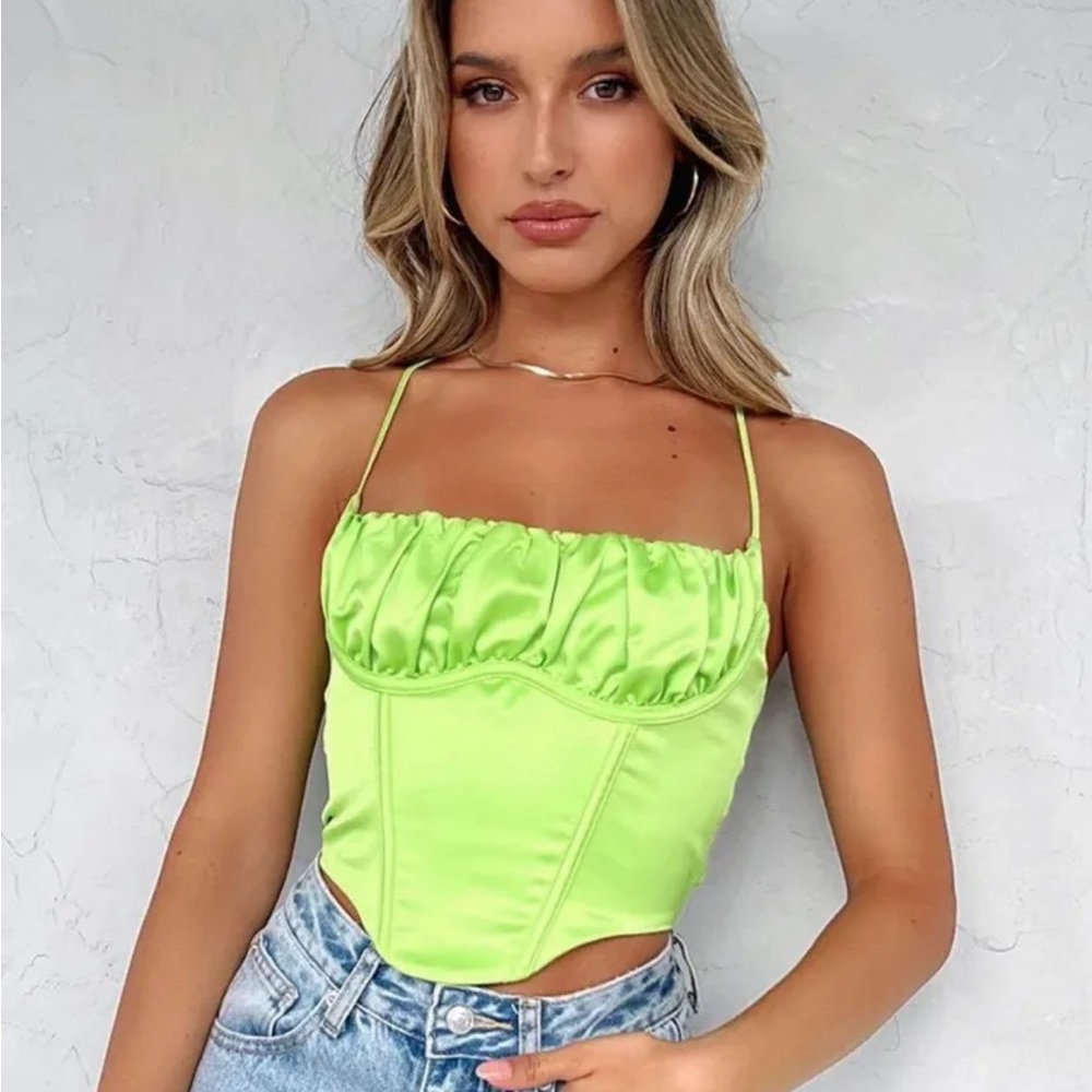 White Fox Corset Top - Lime Green doing the most bustier
